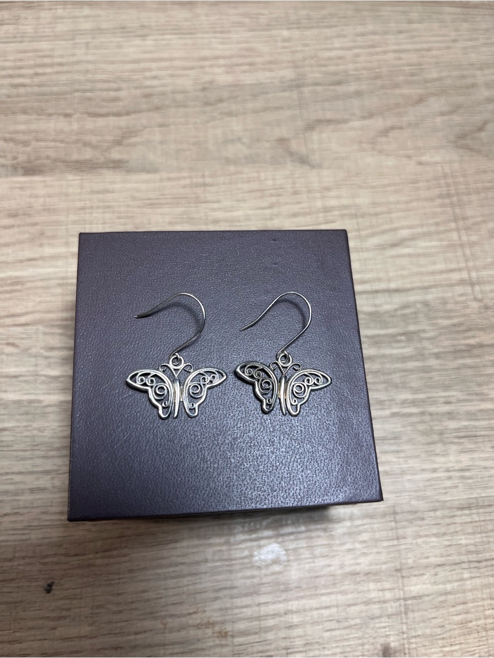 925 Sterling Silver Filigree Butterfly Dangle Drop Hook Earrings